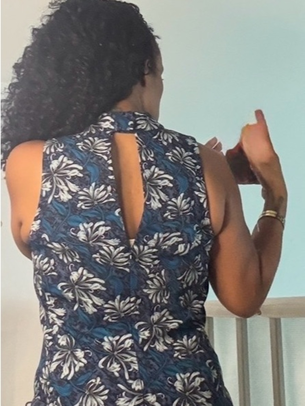 Rebecca Taylor Floral Print Sleeveless Midi Dress in Navy Blue - Picture 5 of 5